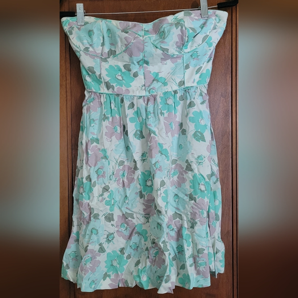 C Kirra Strapless Dress with Mint and Aqua Blue  Floral Design Mini Dress #4S